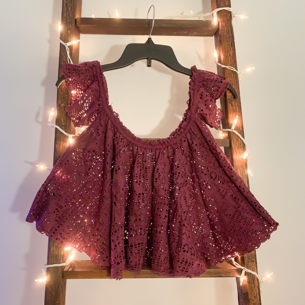 Free People Purple Lacy Off-the-shoulder Top